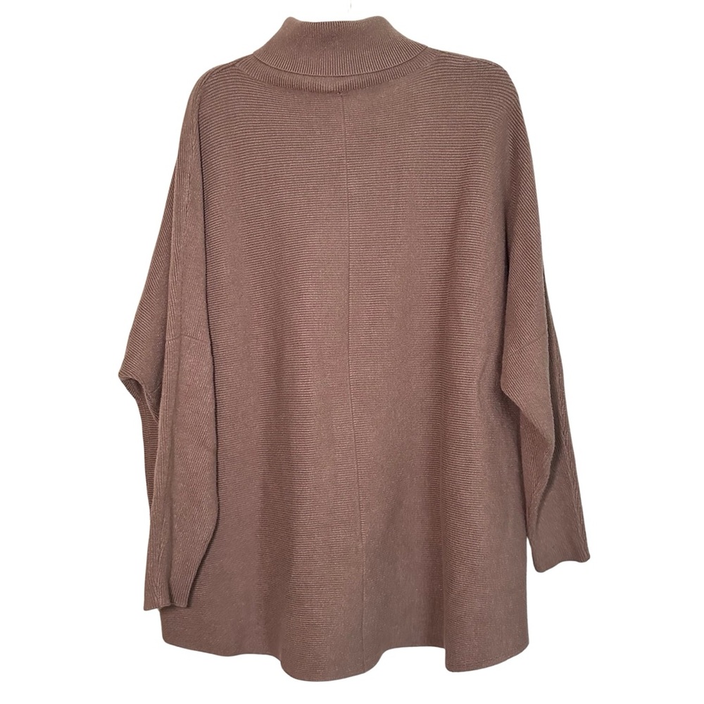 113. Mauve Color High Low Crowl Neck Poncho Sweater - Picture 2 of 7
